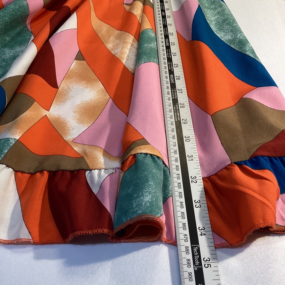 Abstract Geometric Print Women Dress Size Medium Long Sleeve V-Neck Mini - Picture 8 of 8